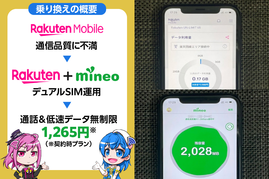 レビュー概要｜楽天モバイルにmineoをサブ回線追加